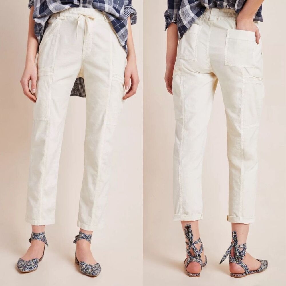 Anthropologie Angela Cropped Cargo Pants Cotton Blend‎ Cream Women’s Size 29
